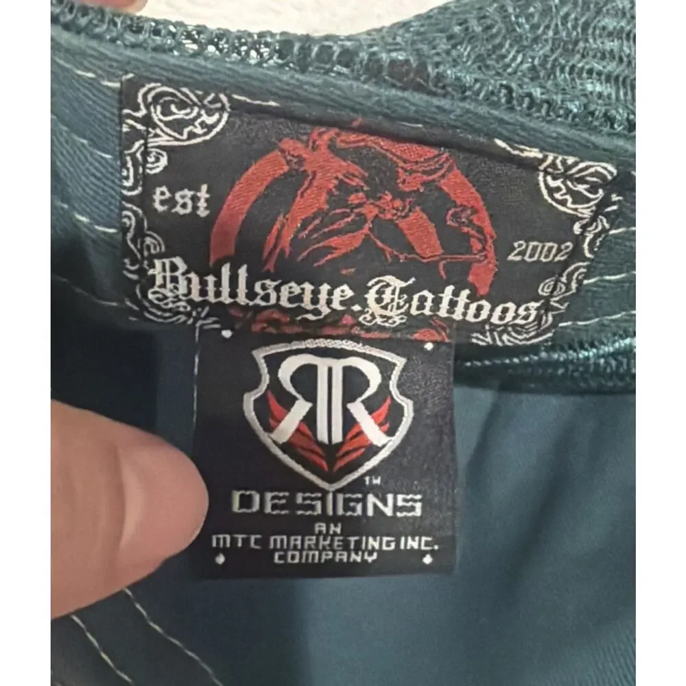 Bullseye Brand Camo Skull Roses Born Lucky Embroidered Hat Rhinestone Biker Y2K